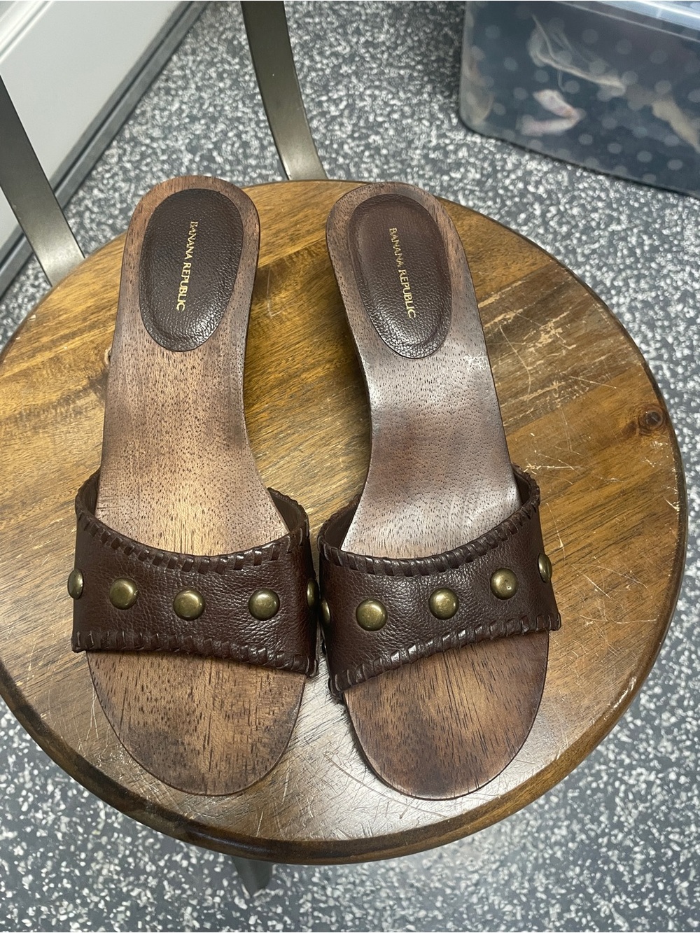 Banana Republic Dark Brown Leather Studded Slide Mules